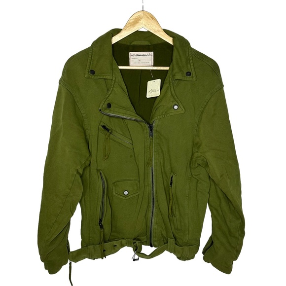 SALE NWT Free People Rebel Rebel Knit Moto Jacket green xs - Picture 6 of 16